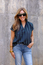 Load image into Gallery viewer, Vicki SS Top in Navy/Green Stripe
