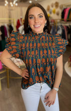 Load image into Gallery viewer, Istanbul Pintuck Ruffle Top in Cognac
