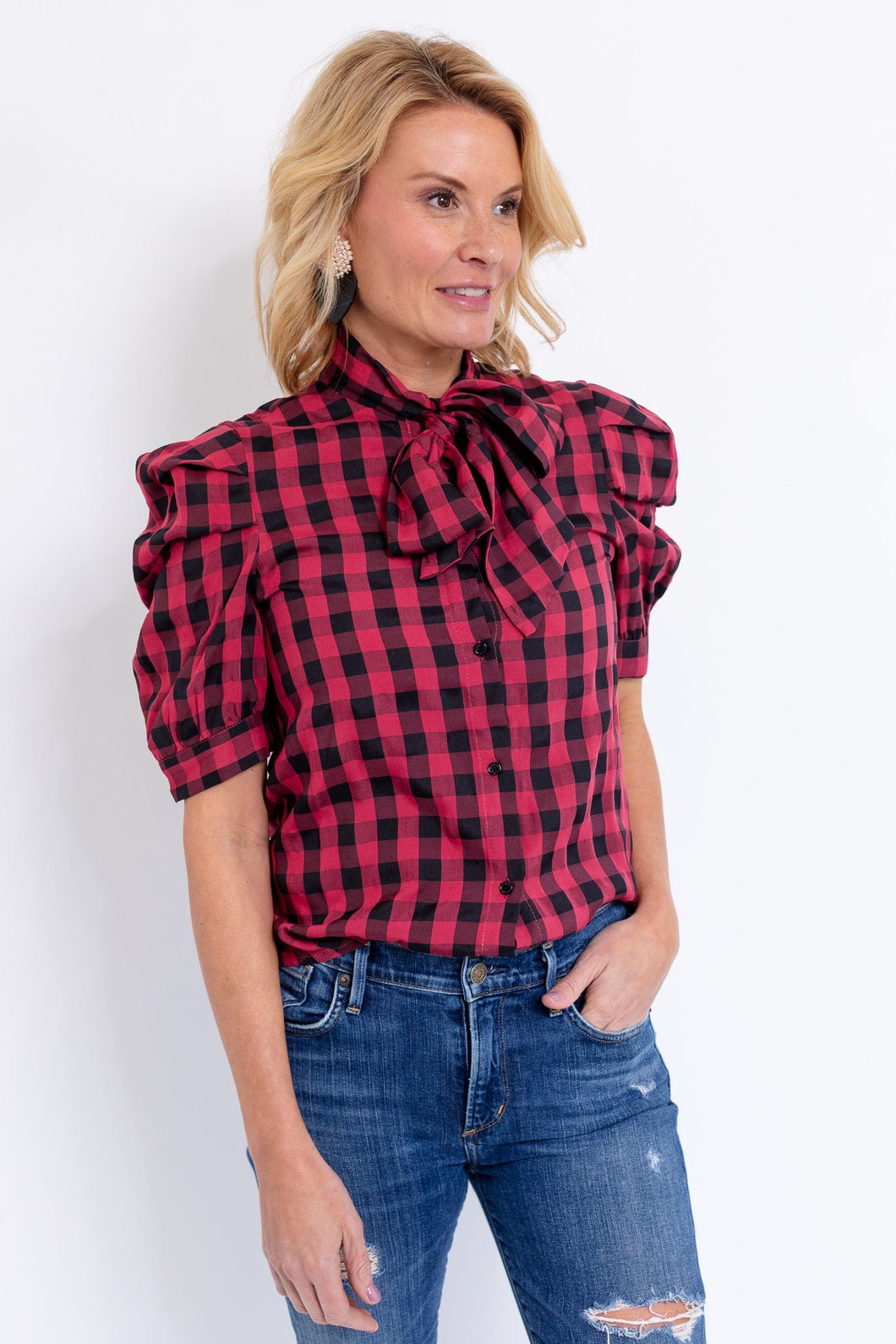 The French Bow Shirt in Red/Black