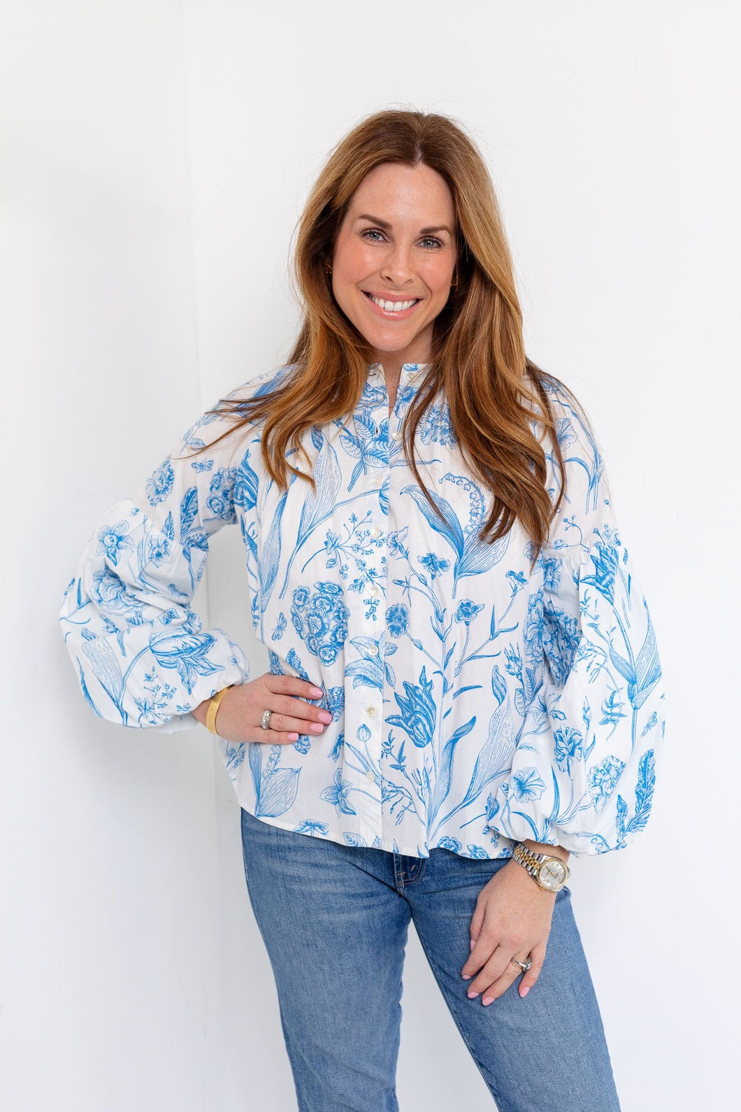 Emory Blouse in Toile Sky