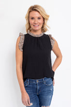Load image into Gallery viewer, Black Ruffle Sleeve Top W/Leopard
