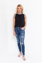 Load image into Gallery viewer, Black Ruffle Sleeve Top W/Leopard
