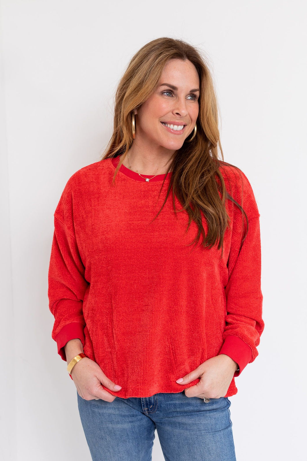 Red Chenille LS Top