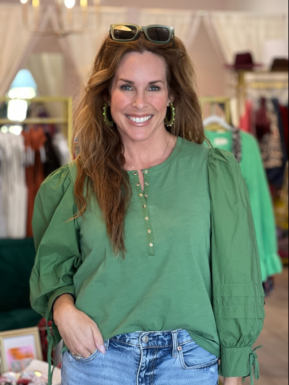 Dixe Poplin Henley in Green
