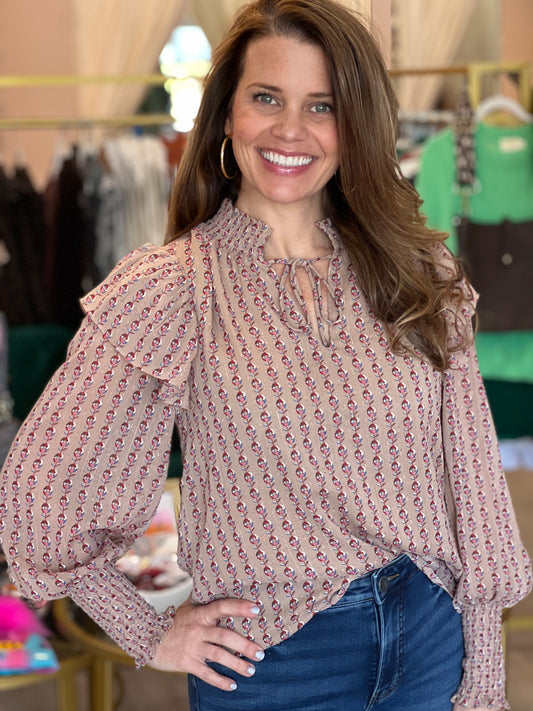 Flutter Sleeve Top in Rose Chain