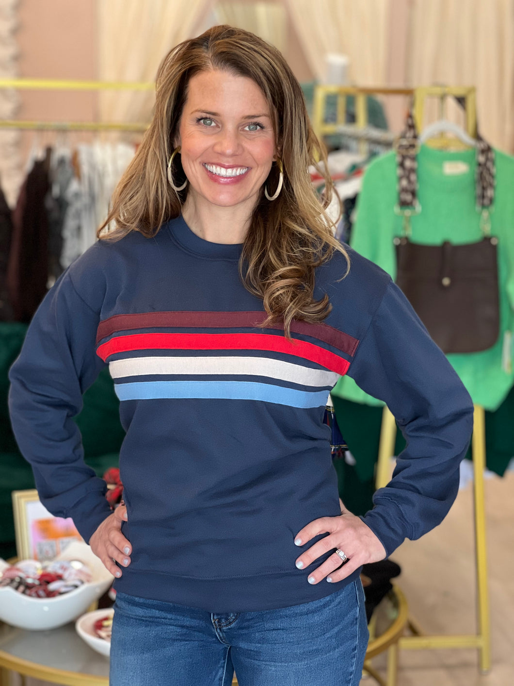 Marina Stripe Classic Sweatshirt in Navy