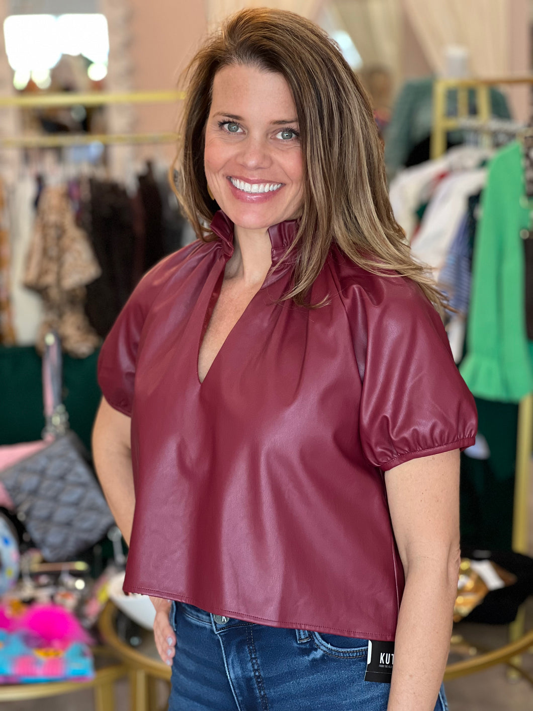 Elizabeth Top in Berry Leather