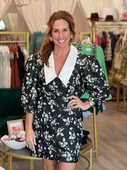Floral Jacquard Collar Dress