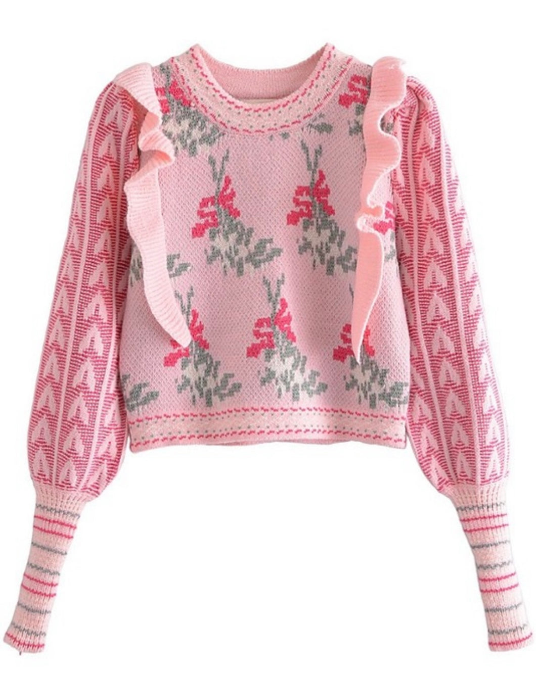 Pink Heart Ruffle Sweater