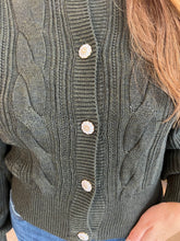Load image into Gallery viewer, Forest Green Cardigan w/Flower Buttons
