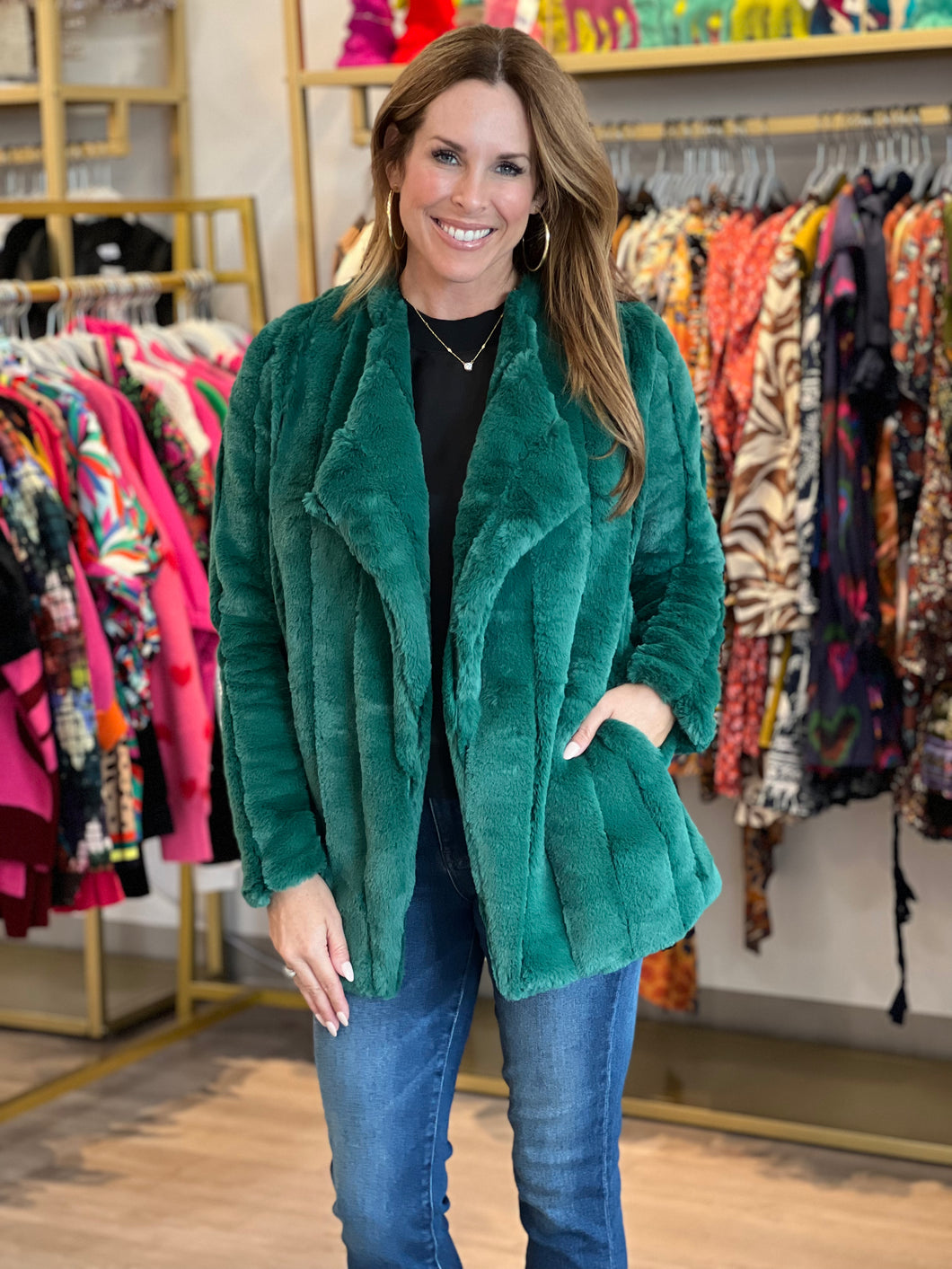 Green Faux Fur Coat