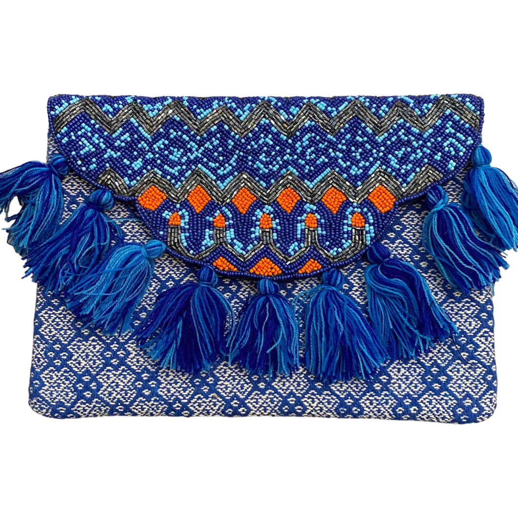Blue Tassel Clutch