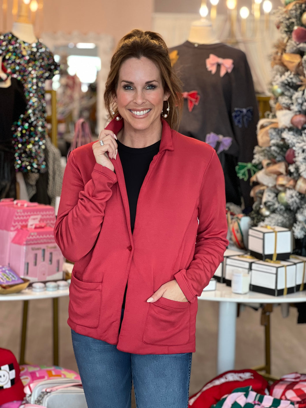 Softest Fleece Blazer in Brick