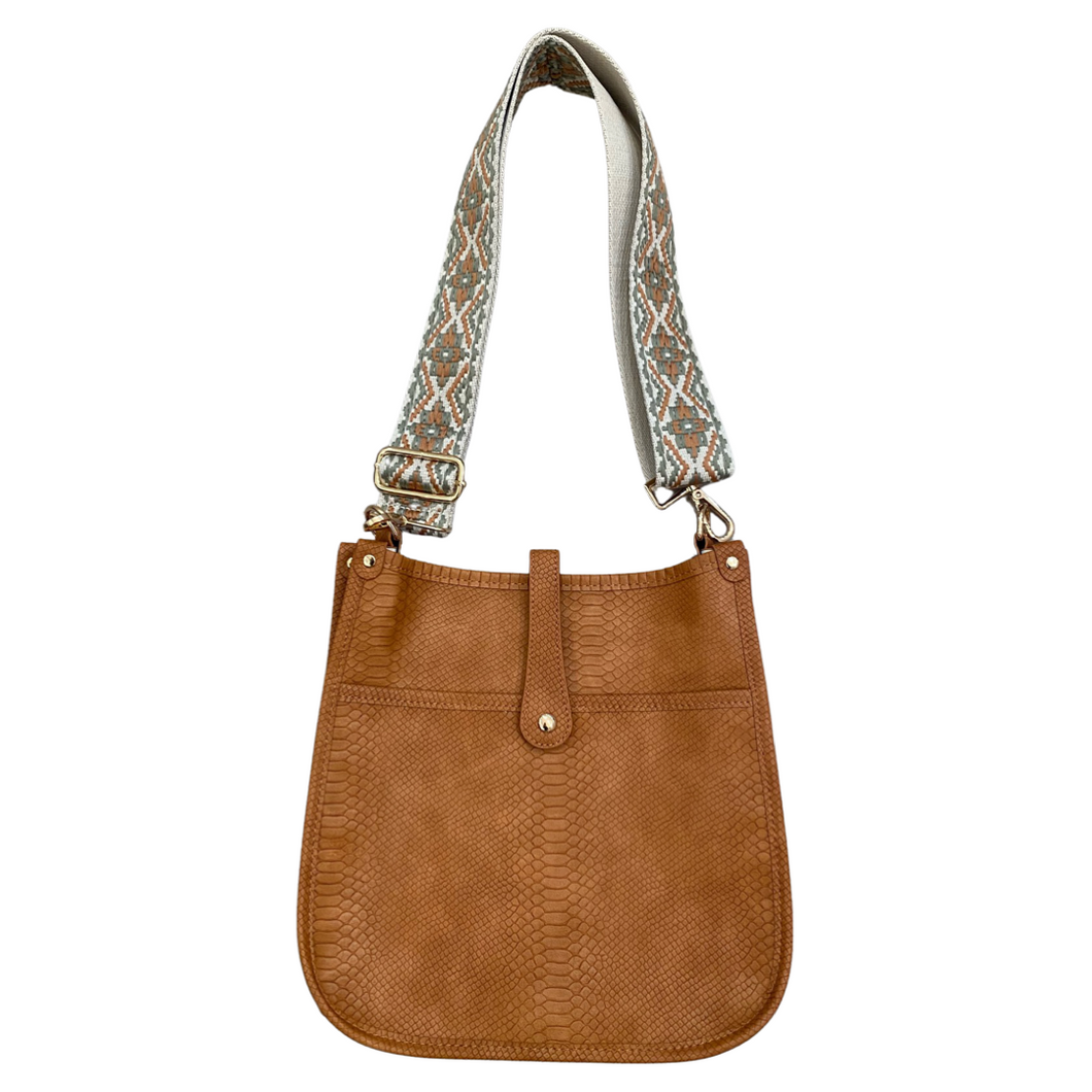 Snake Print Saddle Messenger Bag w/Tan Medallion Strap