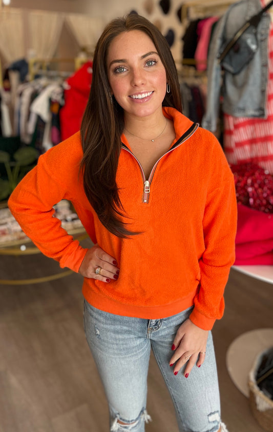 Faux Sherpa Tunic in Tangerine