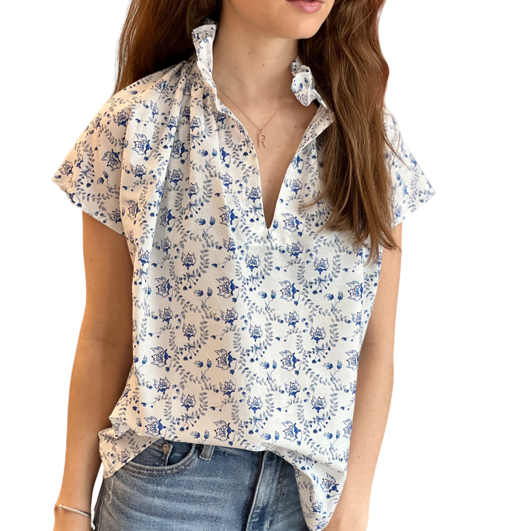 Vicki SS Top in Light Blue Floral