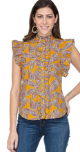 Load image into Gallery viewer, Ruffle Blouse in Brown Leaves
