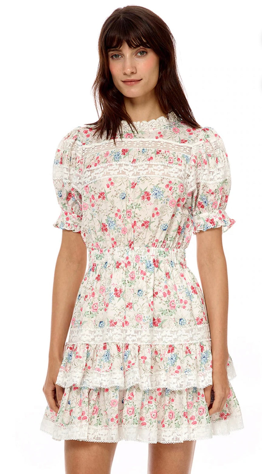 Floral SS Mini Dress w/Lace