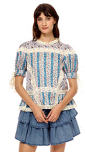 Load image into Gallery viewer, Navy Floral SS Top w/Lace
