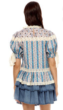 Load image into Gallery viewer, Navy Floral SS Top w/Lace
