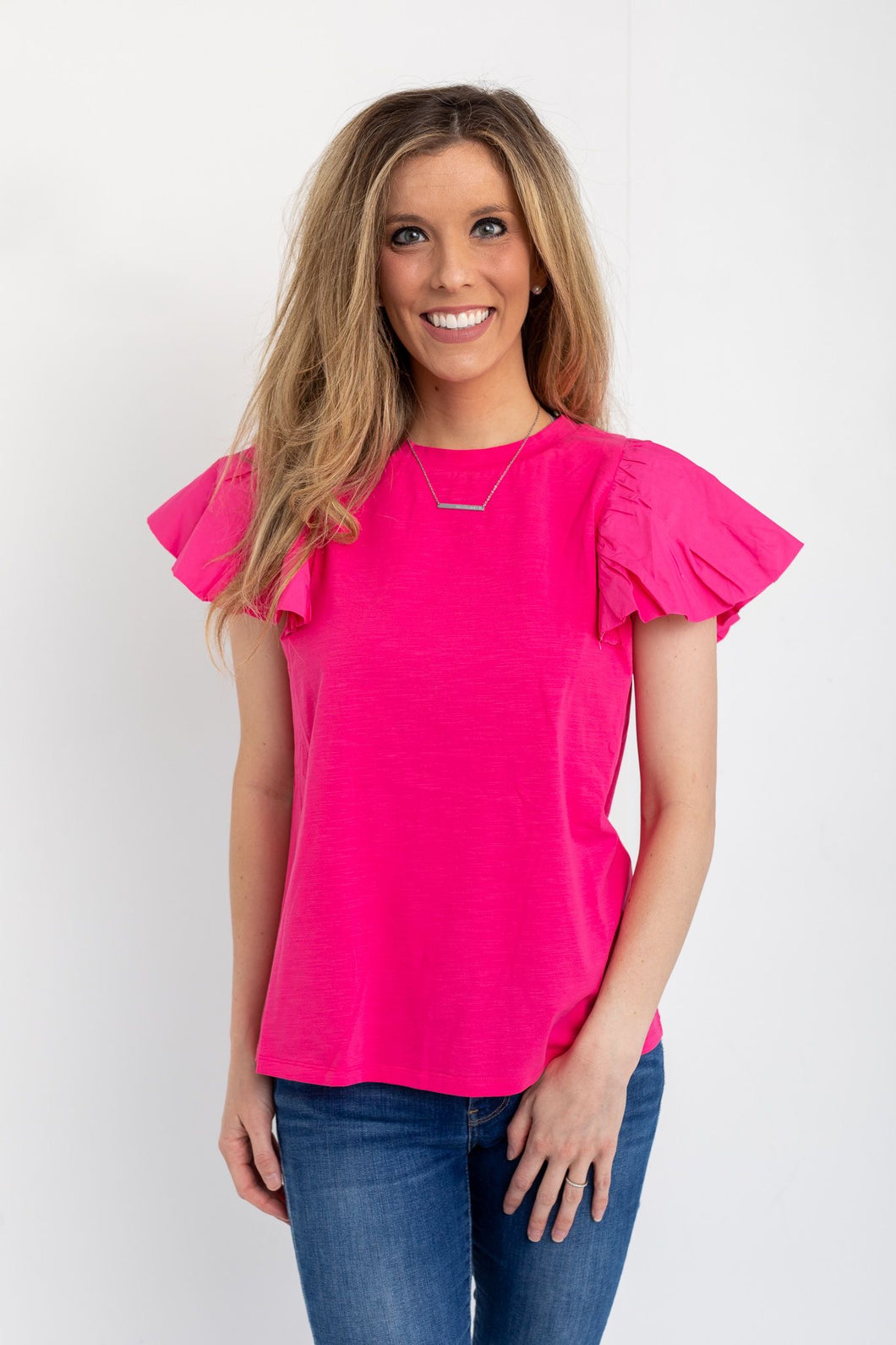 Pink Poplin Sleeve Knit Top