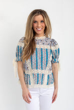 Load image into Gallery viewer, Navy Floral SS Top w/Lace
