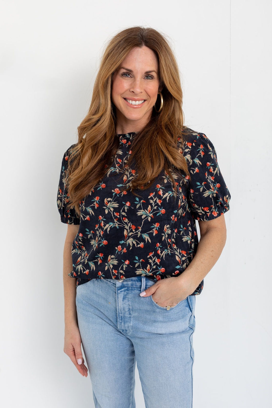 Black Floral Puff Sleeve Top