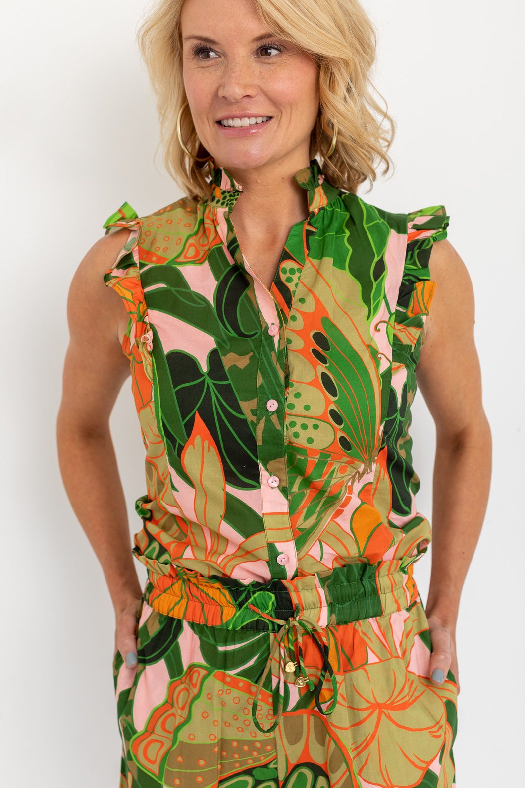 Pink Tulum Button Front Top