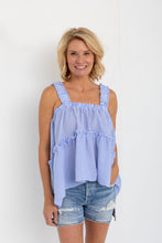 Load image into Gallery viewer, Blue Stripe Ruffle Swing Top
