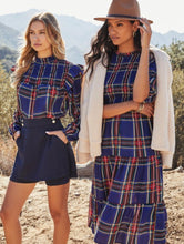 Load image into Gallery viewer, Navy Plaid Mock Neck Blouse
