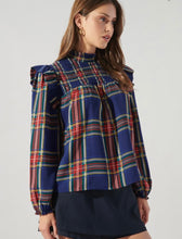 Load image into Gallery viewer, Navy Plaid Mock Neck Blouse
