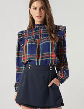 Load image into Gallery viewer, Navy Plaid Mock Neck Blouse
