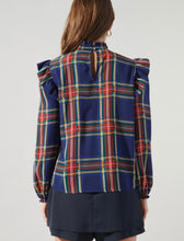 Load image into Gallery viewer, Navy Plaid Mock Neck Blouse
