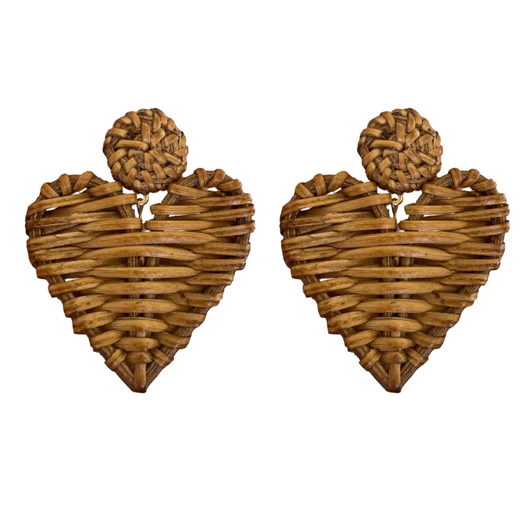 Natural Rattan Heart Earrings