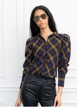 Load image into Gallery viewer, Puff Shoulder Flannel Plaid Shirt
