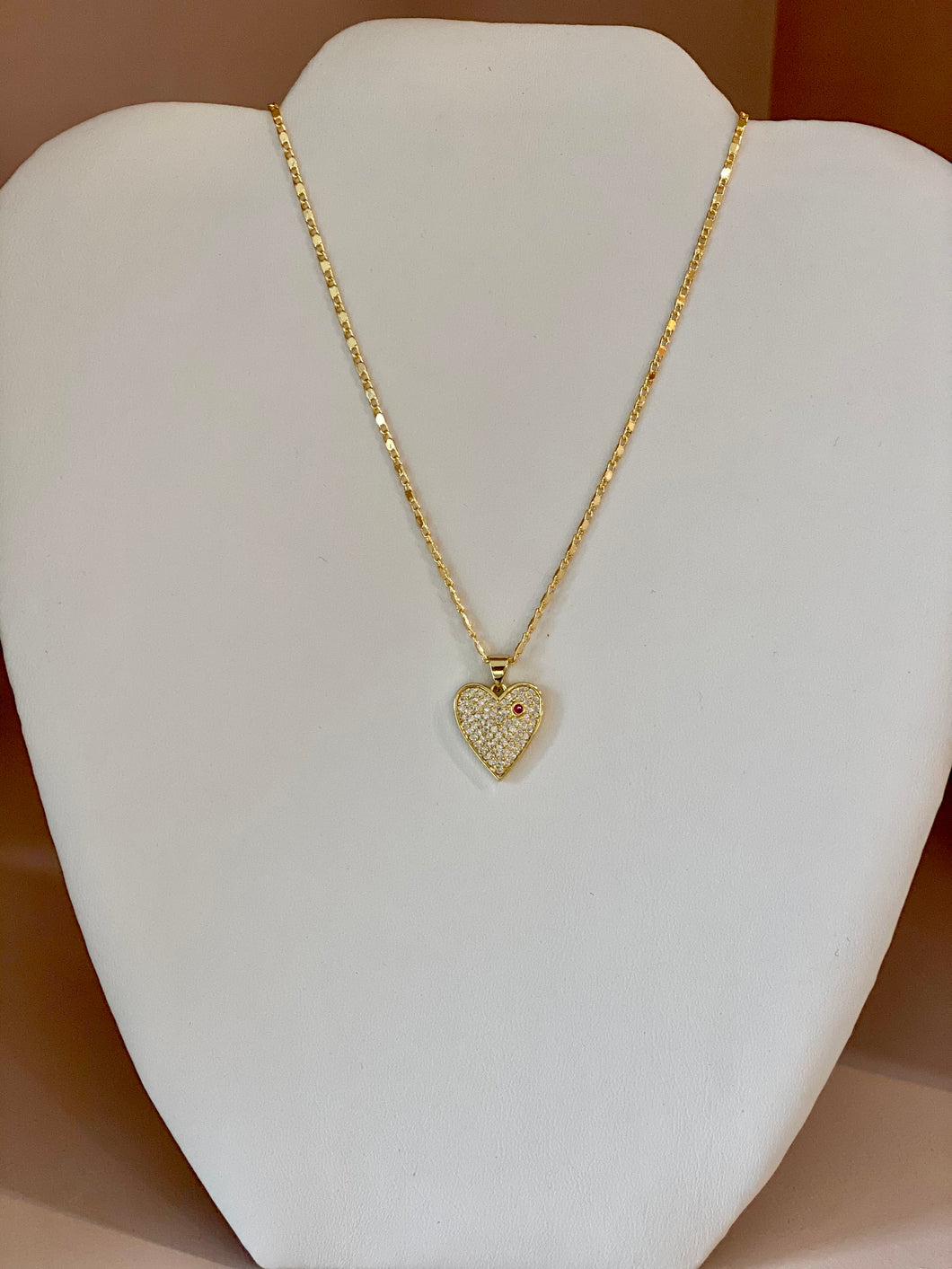 Gold/Red Heart Necklace