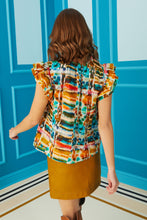Load image into Gallery viewer, V Neck Ruffle Sleeve Blouse in Autumn Glass
