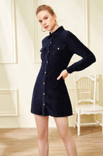 Load image into Gallery viewer, Navy Chord Button Front Dress
