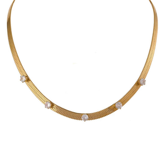 Herringbone Necklace w/Stones