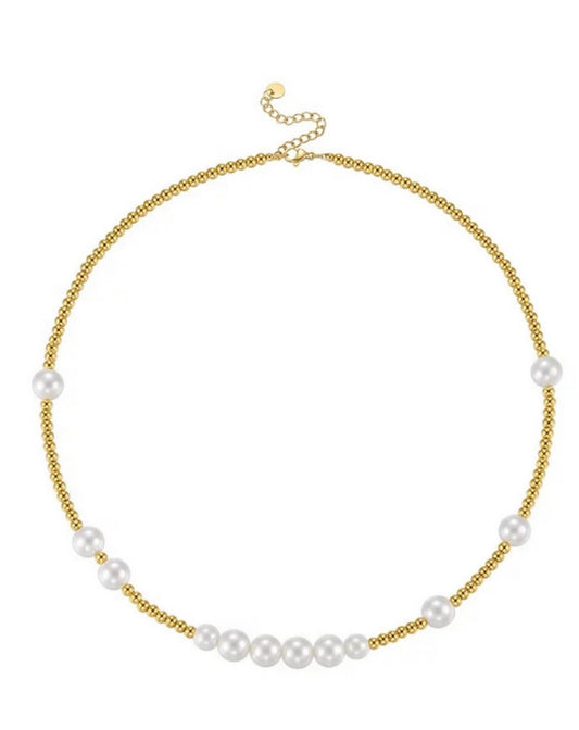 Gold Beaded Pearl Necklace