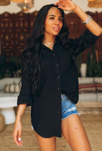 Load image into Gallery viewer, Black Oversized Gauze Coverup/Top
