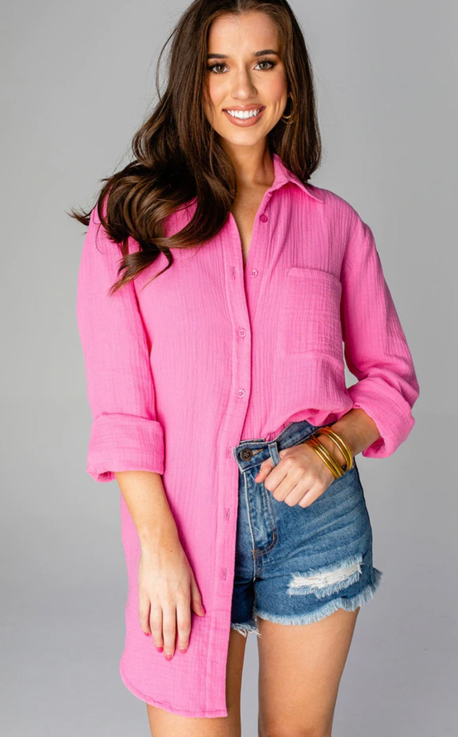 Pink Oversized Gauze Coverup/Top