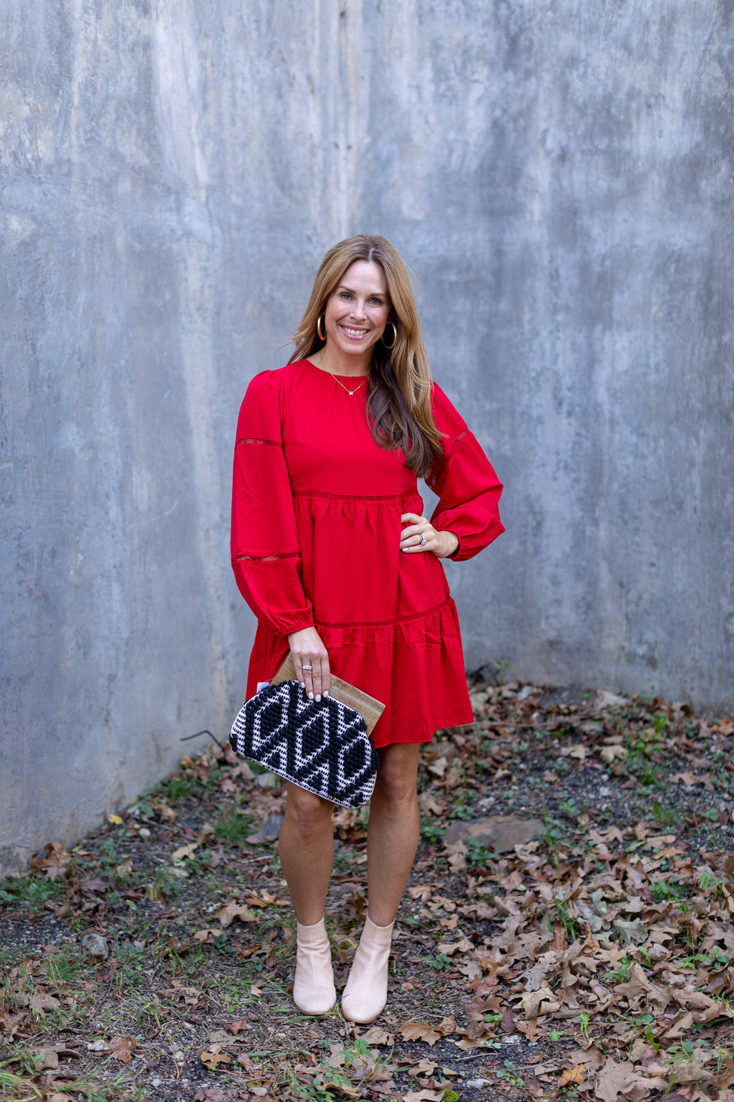 Red Ladder LS Tiered Dress