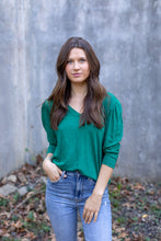 Load image into Gallery viewer, Sea Green Puff Sleeve V Neck Top
