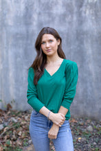 Load image into Gallery viewer, Sea Green Puff Sleeve V Neck Top
