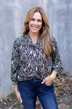 Load image into Gallery viewer, Tie Front Blouse in Snake Print
