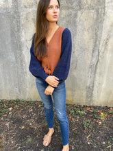Load image into Gallery viewer, Navy/Camel Button Cardigan
