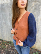 Load image into Gallery viewer, Navy/Camel Button Cardigan
