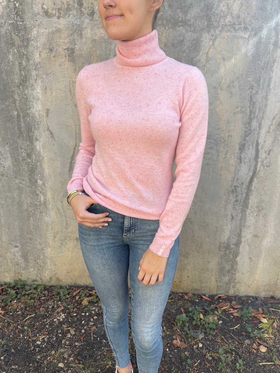 Pink Turtleneck Cashmere Sweater