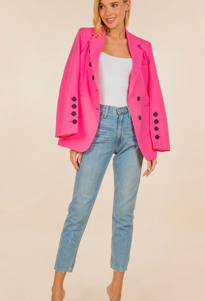 Pink Notched Collar Blazer